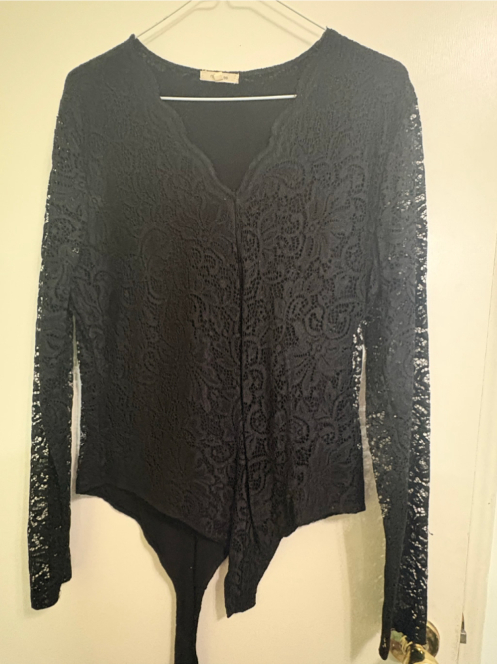 Women's Maurices Black Lace Long Sleeve Bodysuit L